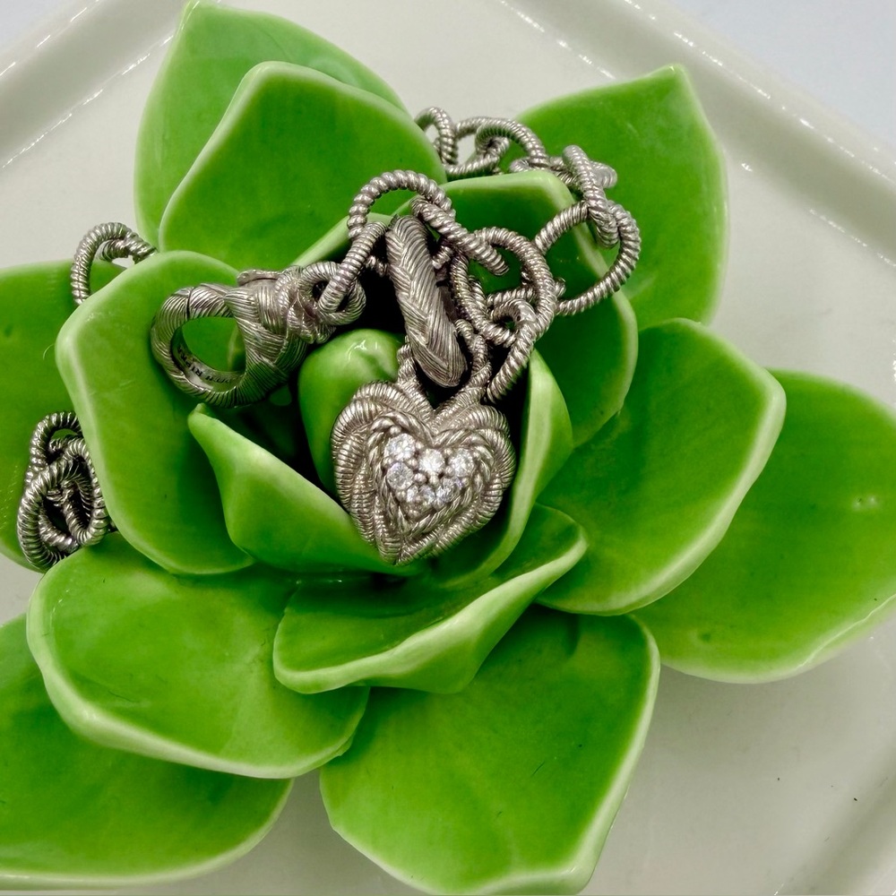 Judith Ripka Sterling Silver Bracelet w/ Diamonique Heart Charm NIB